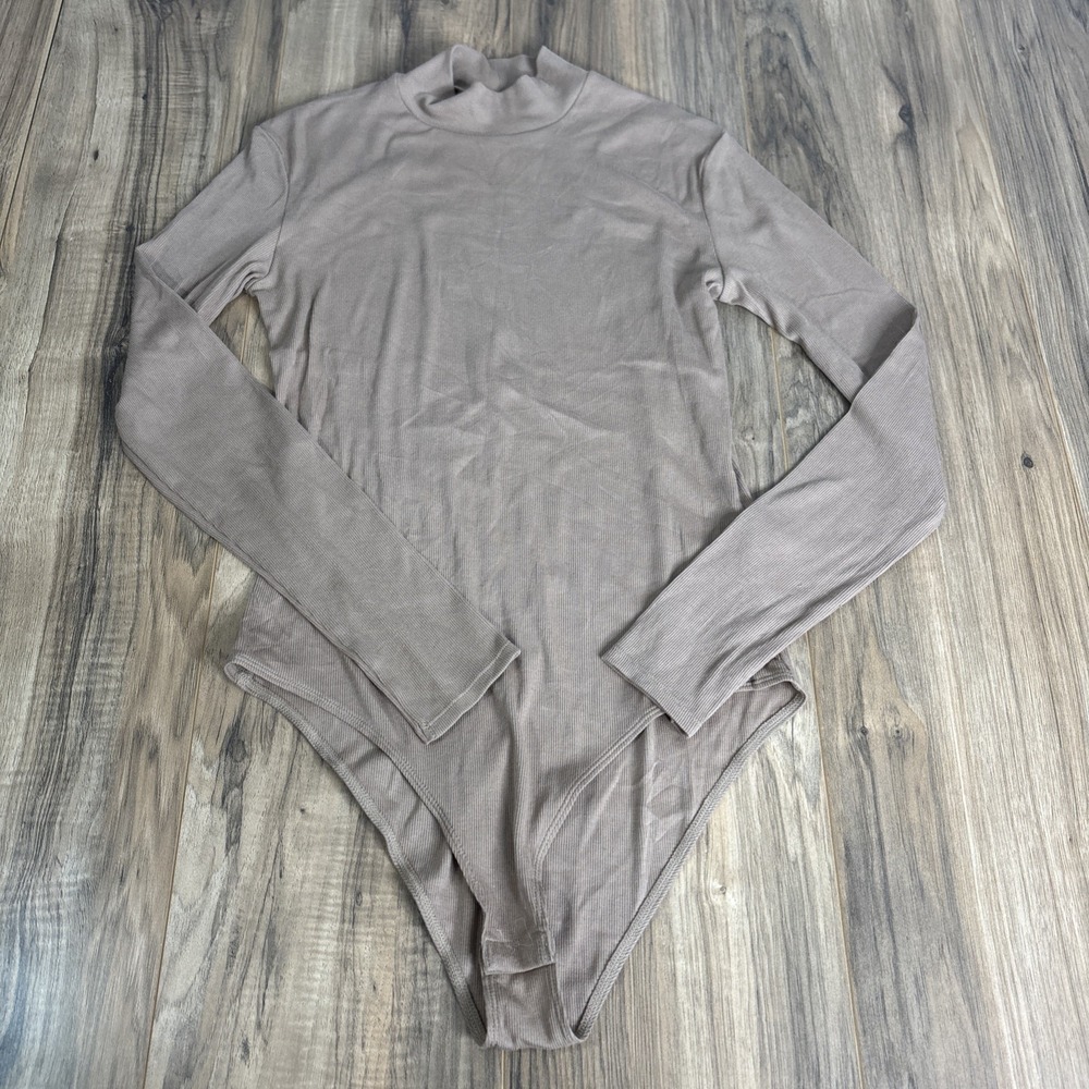 H&M Bodysuit Turtle Shirt Women's Medium Long Sleeve Brown